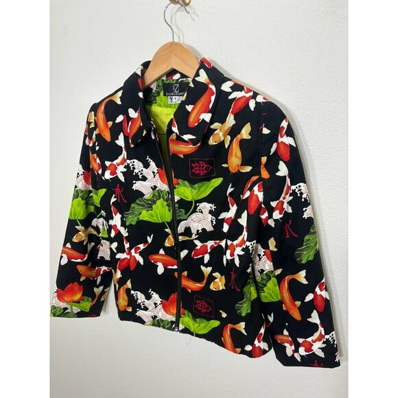 LoriZoni Zip Up jacket blazer size small koi fish print silk cotton blend retro - Picture 5 of 7